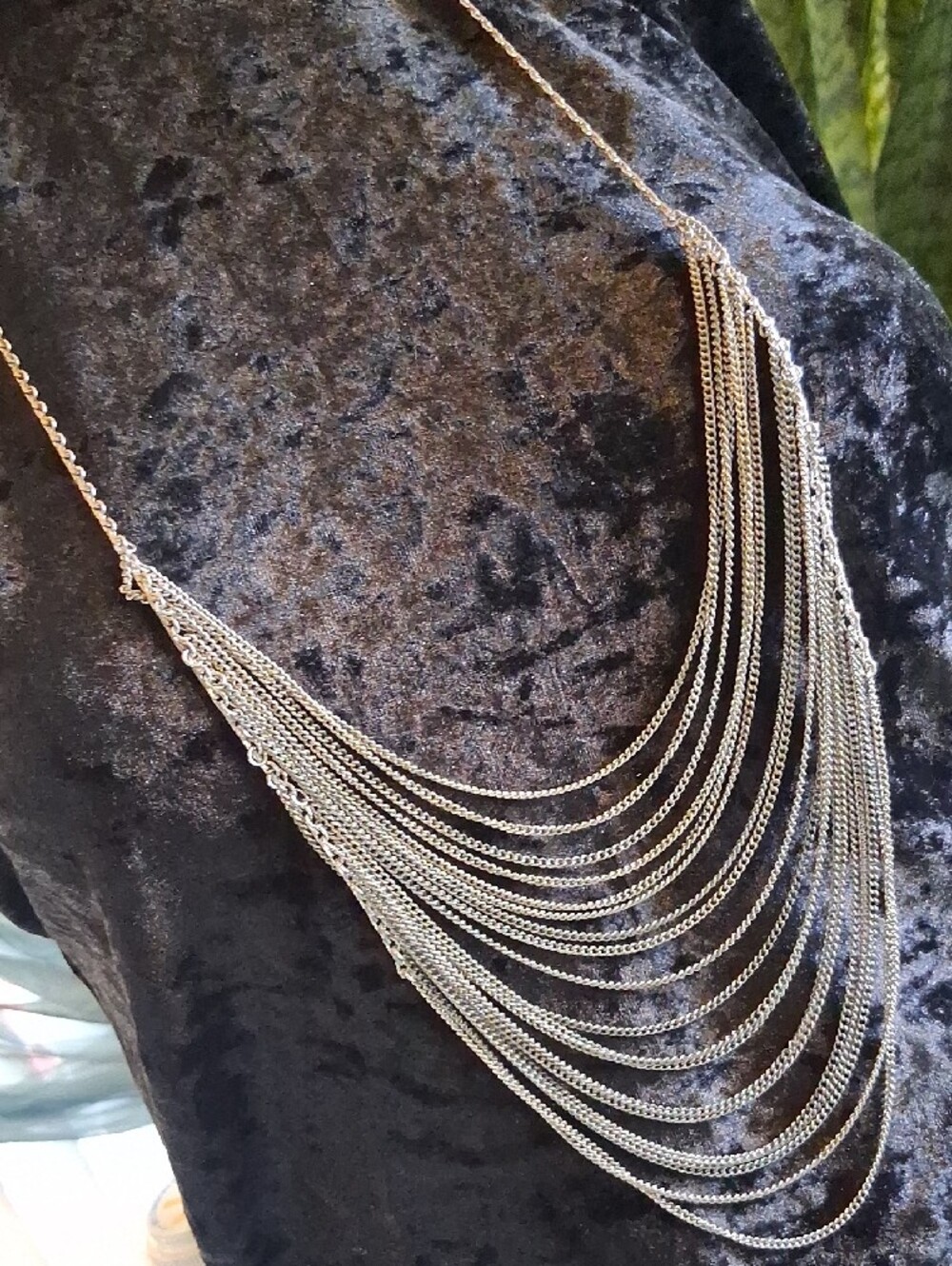 Multi-Strand Silver Layered Necklace - Elegant Draped Chains 30 InL. - Picture 2 of 11